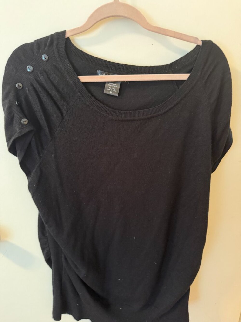 Wild States Sweater Black Button Shoulder Draped Top XL